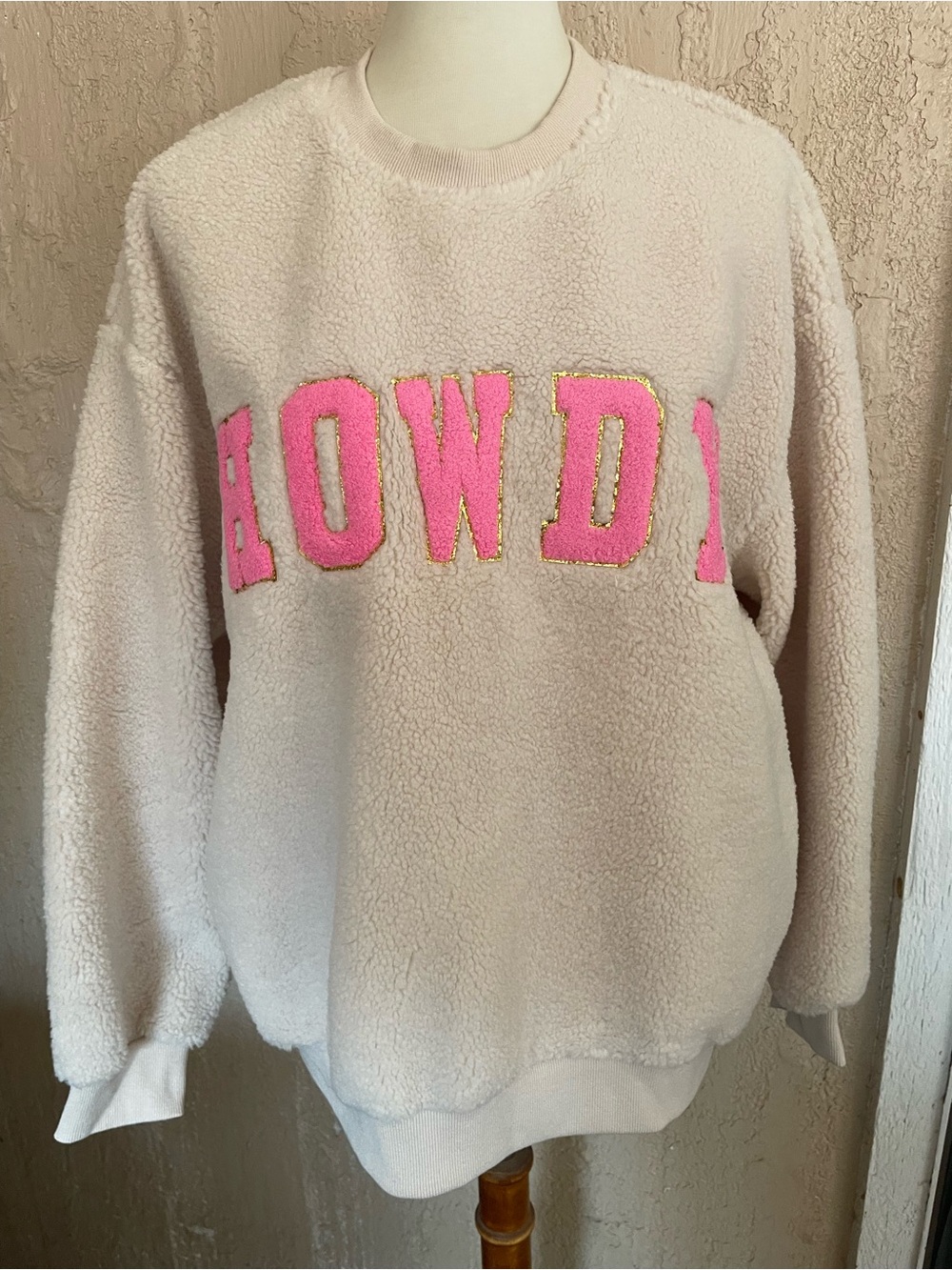 Bibi HOWDY Pink Lettering Cream Sherpa Pullover
